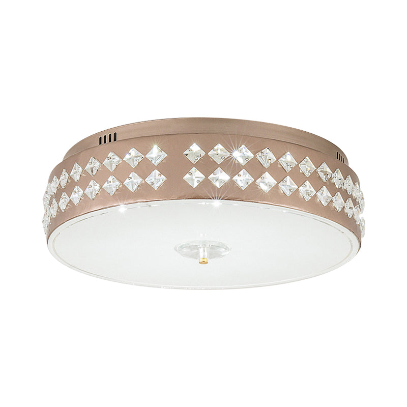 LED Round Ceiling Lamp, Modern Champagne Finish with Clear Rhombic/Square-Cut Crystals, 15.5"/19.5" Width