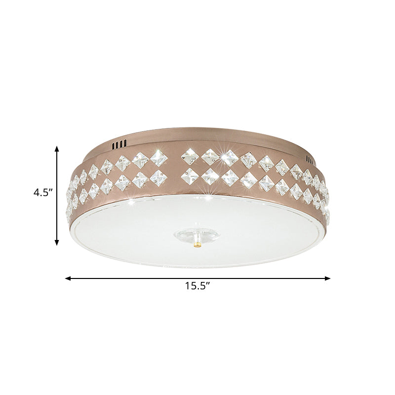 LED Round Ceiling Lamp, Modern Champagne Finish with Clear Rhombic/Square-Cut Crystals, 15.5"/19.5" Width