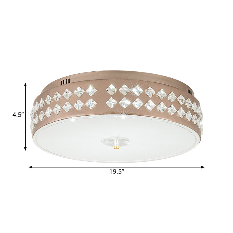LED Round Ceiling Lamp, Modern Champagne Finish with Clear Rhombic/Square-Cut Crystals, 15.5"/19.5" Width