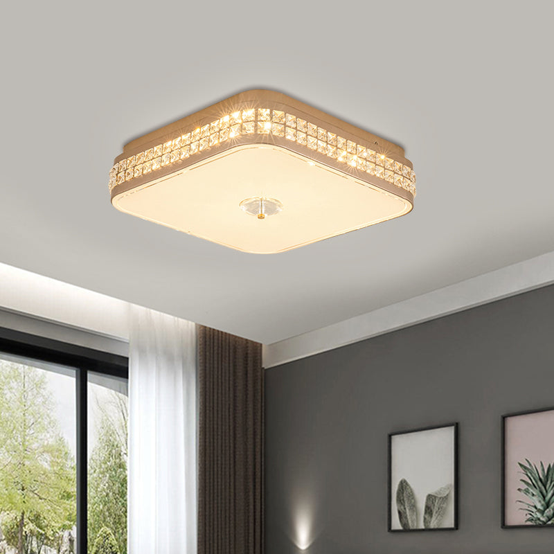 Square Champagne Flush Light with Peach Blossom Design - Contemporary LED Ceiling Lamp in 3 Sizes