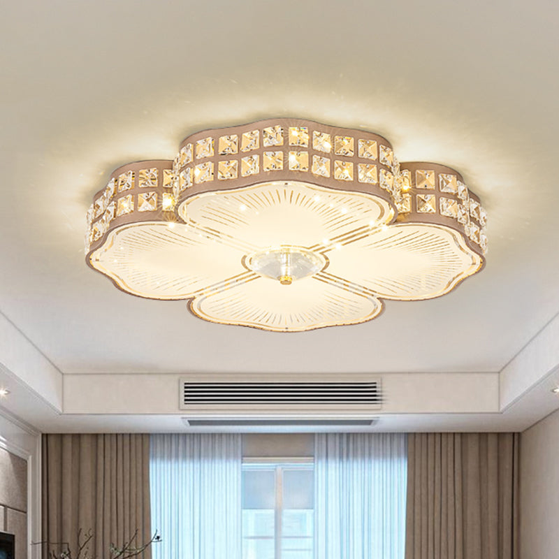 Square Champagne Flush Light with Peach Blossom Design - Contemporary LED Ceiling Lamp in 3 Sizes