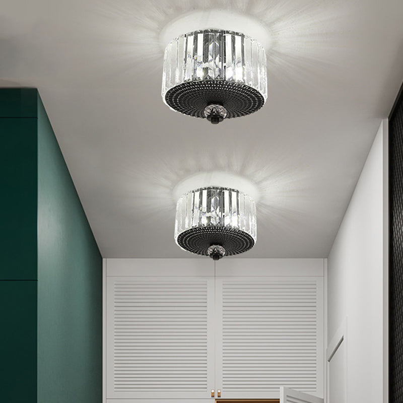 Plafonnier encastré noir moderne avec deux têtes et abat-jour en cristal transparent pour couloirs