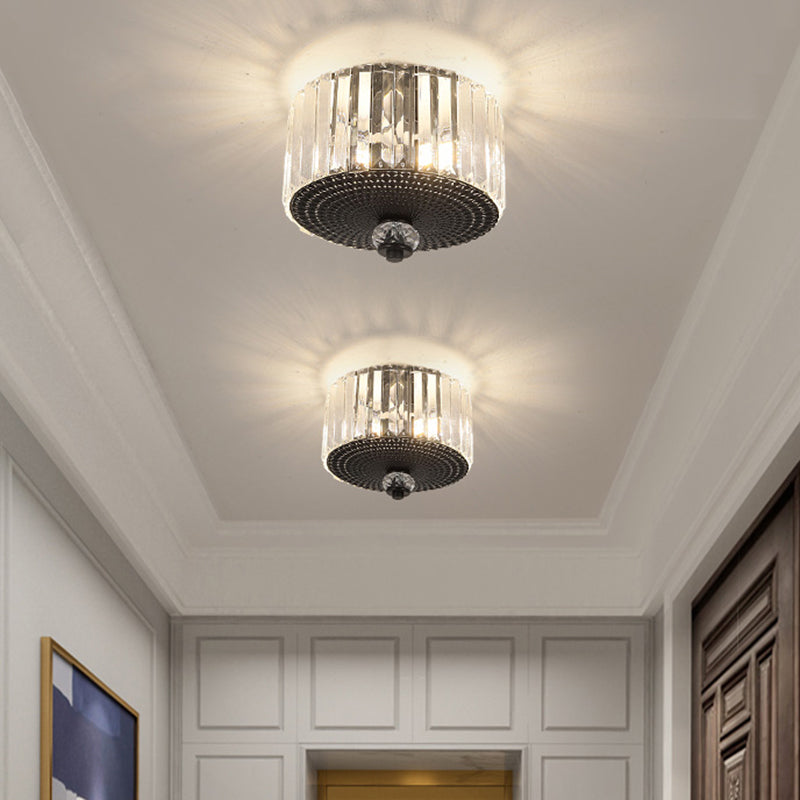 Plafonnier encastré noir moderne avec deux têtes et abat-jour en cristal transparent pour couloirs
