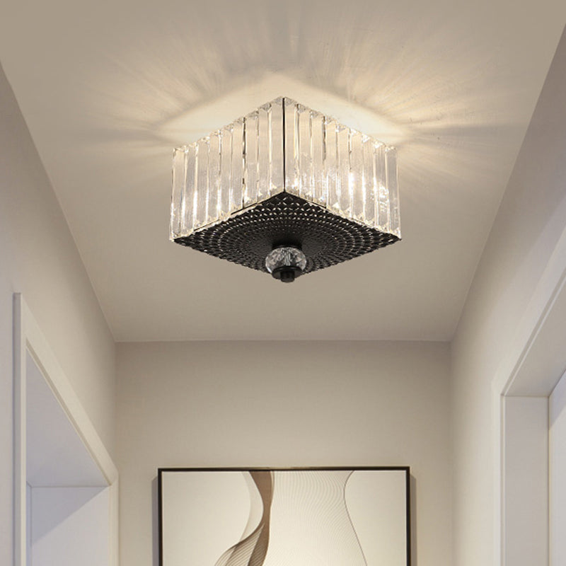 Plafonnier encastré noir moderne avec deux têtes et abat-jour en cristal transparent pour couloirs