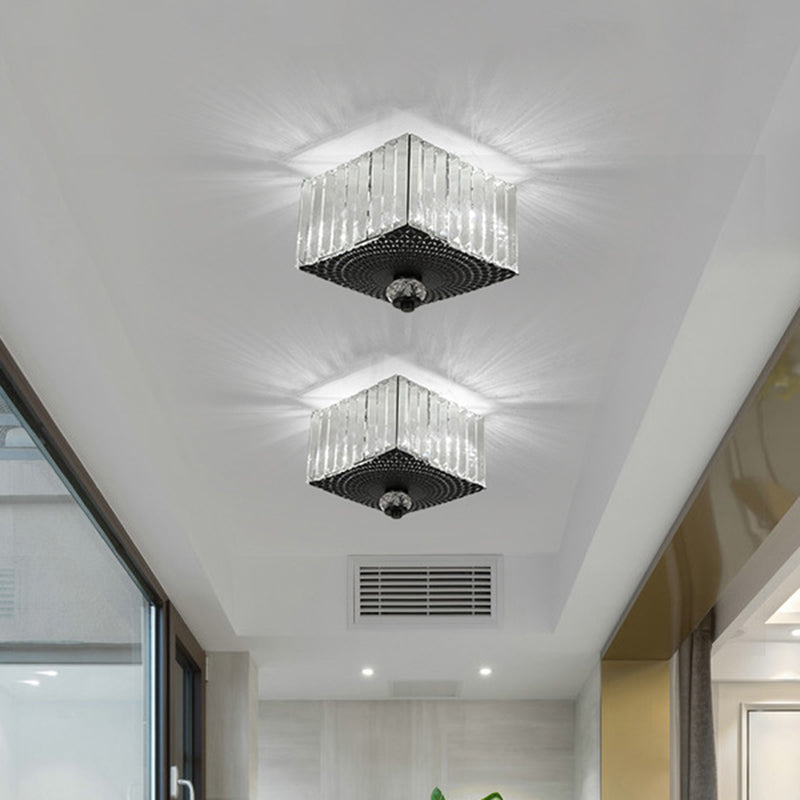 Plafonnier encastré noir moderne avec deux têtes et abat-jour en cristal transparent pour couloirs