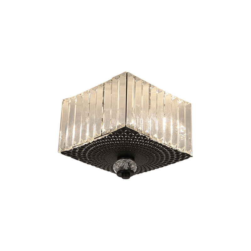 Plafonnier encastré noir moderne avec deux têtes et abat-jour en cristal transparent pour couloirs