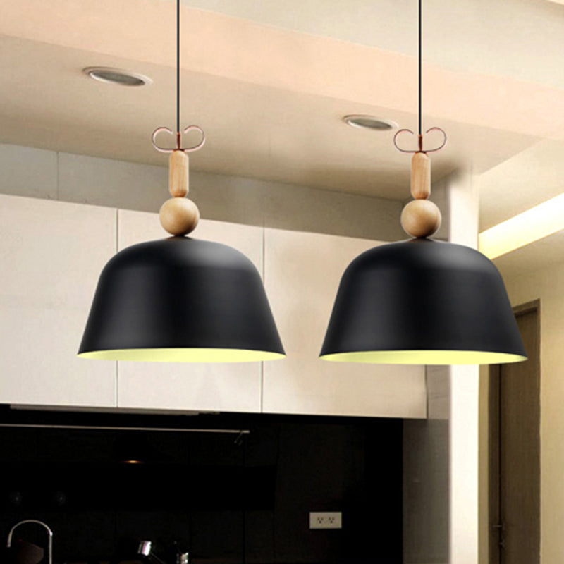 Suspension en forme de cloche de style nordique - 12"/16" de large | Lampe suspendue monochrome à une seule lumière en métal pour îlot de cuisine