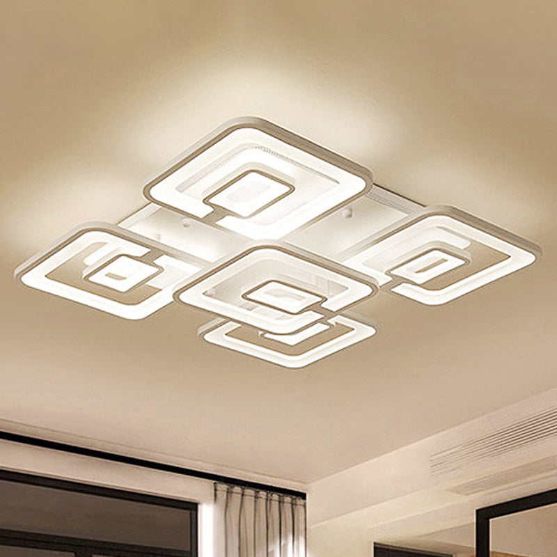 Contemporary LED Flush Mount Light, White Multi-Layer Ceiling Lamp with Acrylic Shade in Warm/White/Natural Light