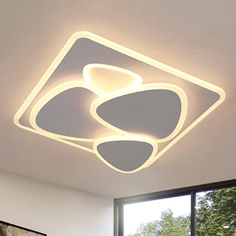 Modern Grey Flush Mount LED Ceiling Light with Overlapping Design in White/Warm Light - 19.5"/38" Wide