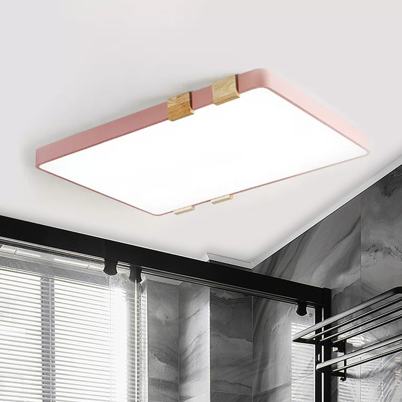 Modern Nordic Acrylic Flush Mount Ceiling Light Fixture - 1-Light Rectangular Lamp in Pink/Yellow/Blue - Warm/White Light