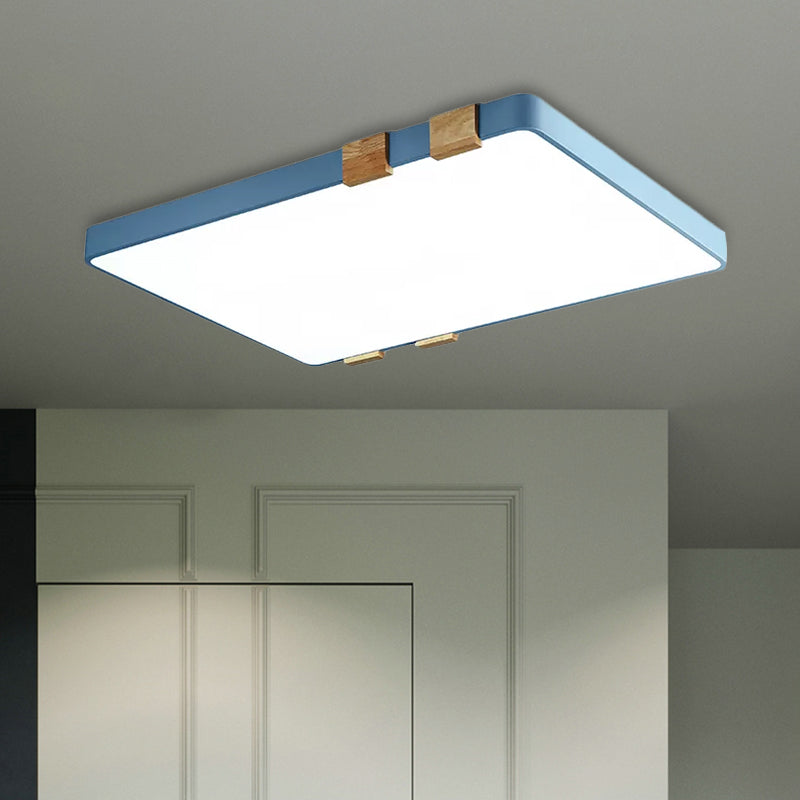 Modern Nordic Acrylic Flush Mount Ceiling Light Fixture - 1-Light Rectangular Lamp in Pink/Yellow/Blue - Warm/White Light