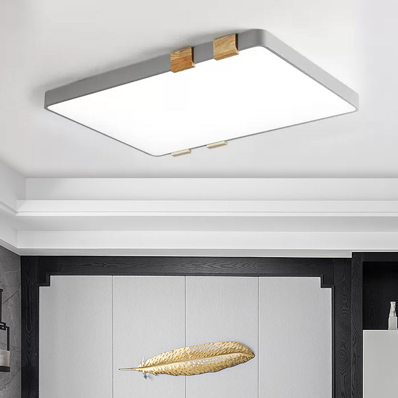 Nordic 1 Light Grey/White Ceiling Lamp - Acrylic Shade Rectangular Flush Mount With Warm/White