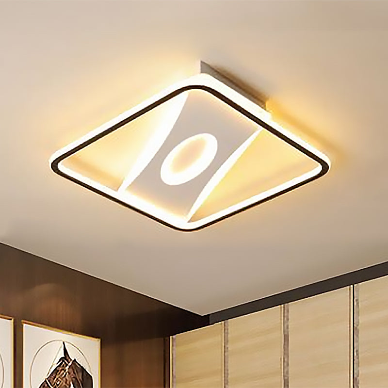 Modern Black and White LED Ceiling Light for Bedroom - Square/Rectangular Acrylic Flush Mount in Warm/White, Multiple Sizes Available