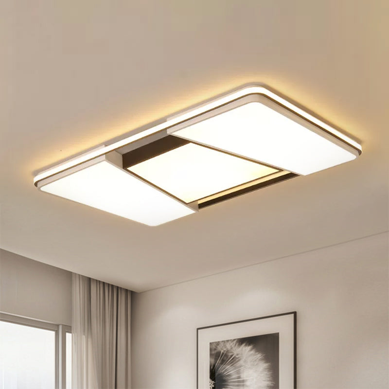 Rectangular Acrylic Ceiling Light For Modern Living Rooms - Warm/White Led Flush Mount Lamp