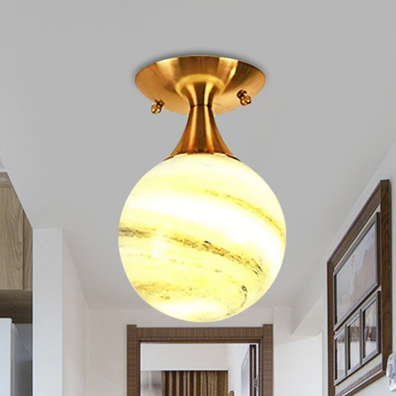 White-Yellow/Gray-Blue/Smoke Gray Glass Orb Shade Semi Mount Lighting - Nordic Style, 1 Bulb Ceiling Flush Mount for Foyer