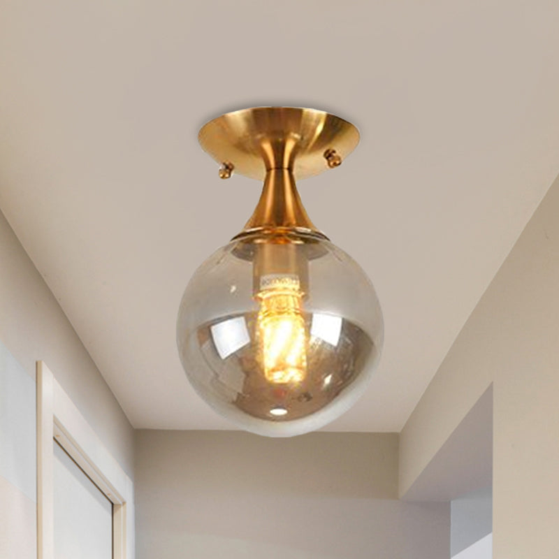 White-Yellow/Gray-Blue/Smoke Gray Glass Orb Shade Semi Mount Lighting - Nordic Style, 1 Bulb Ceiling Flush Mount for Foyer