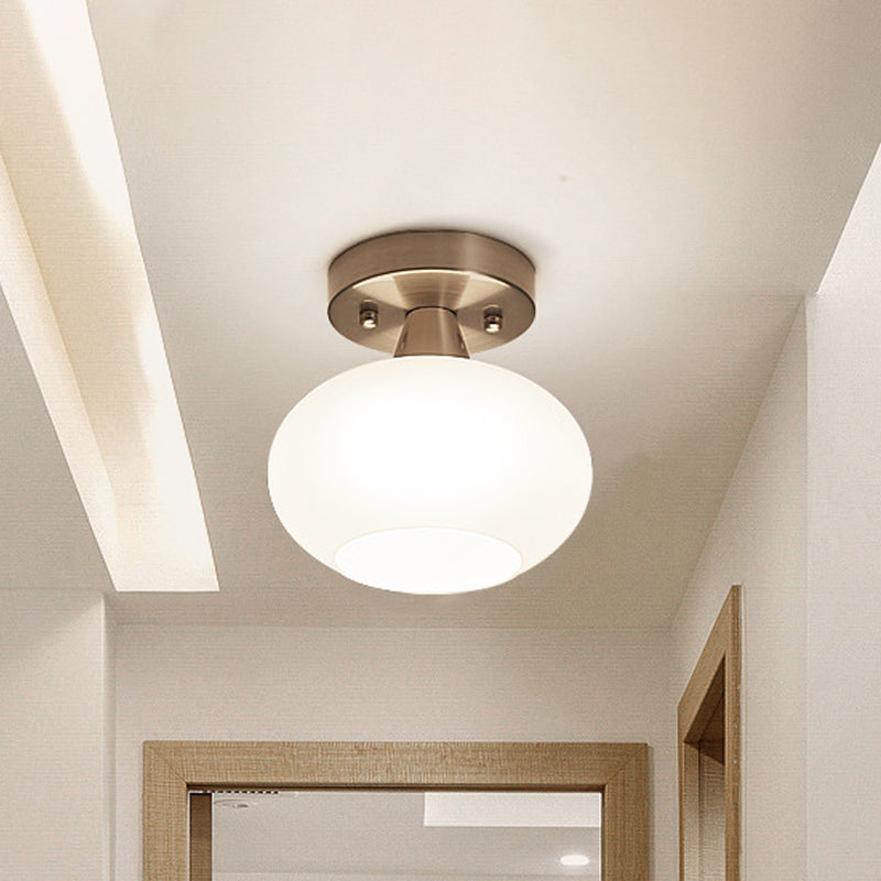 Modern White Glass Flush Mount Oval Lantern Ceiling Light for Bedroom