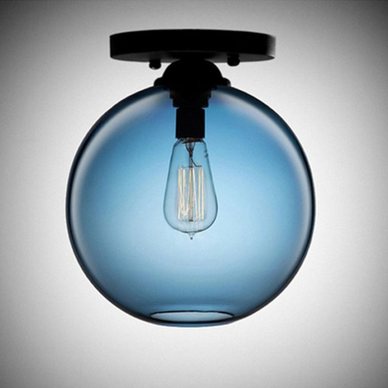 Contemporary Glass Orbit Ceiling Light Fixture - Red/Sky Blue/Amber/Dark Smoke/Coffee - 1 Head - Indoor Flush Mount