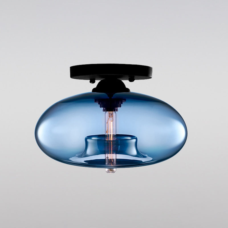 Modernist Glass Flush Ceiling Light Fixture - Oblong Shape - 1 Light - Sky Blue/Amber/Smoke Gray/Coffee - 11" Width