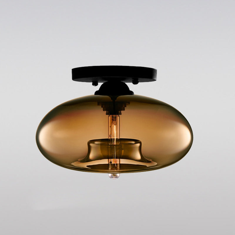 Modernist Glass Flush Ceiling Light Fixture - Oblong Shape - 1 Light - Sky Blue/Amber/Smoke Gray/Coffee - 11" Width