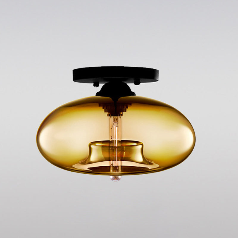 Modernist Glass Flush Ceiling Light Fixture - Oblong Shape - 1 Light - Sky Blue/Amber/Smoke Gray/Coffee - 11" Width