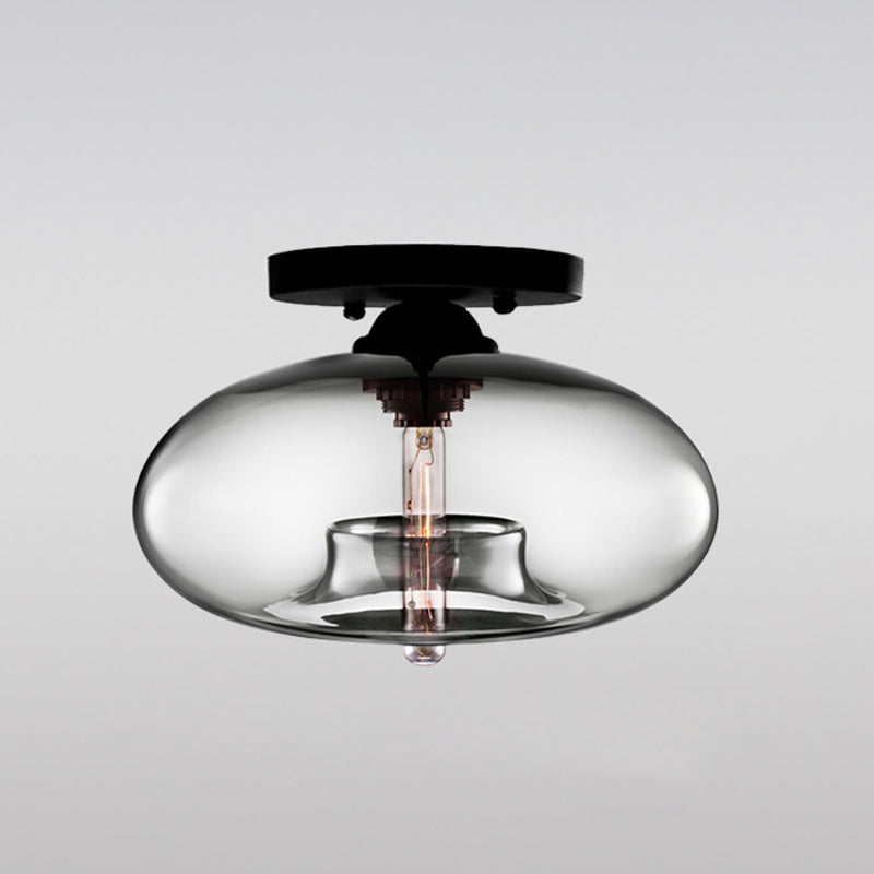 Modernist Glass Flush Ceiling Light Fixture - Oblong Shape - 1 Light - Sky Blue/Amber/Smoke Gray/Coffee - 11" Width