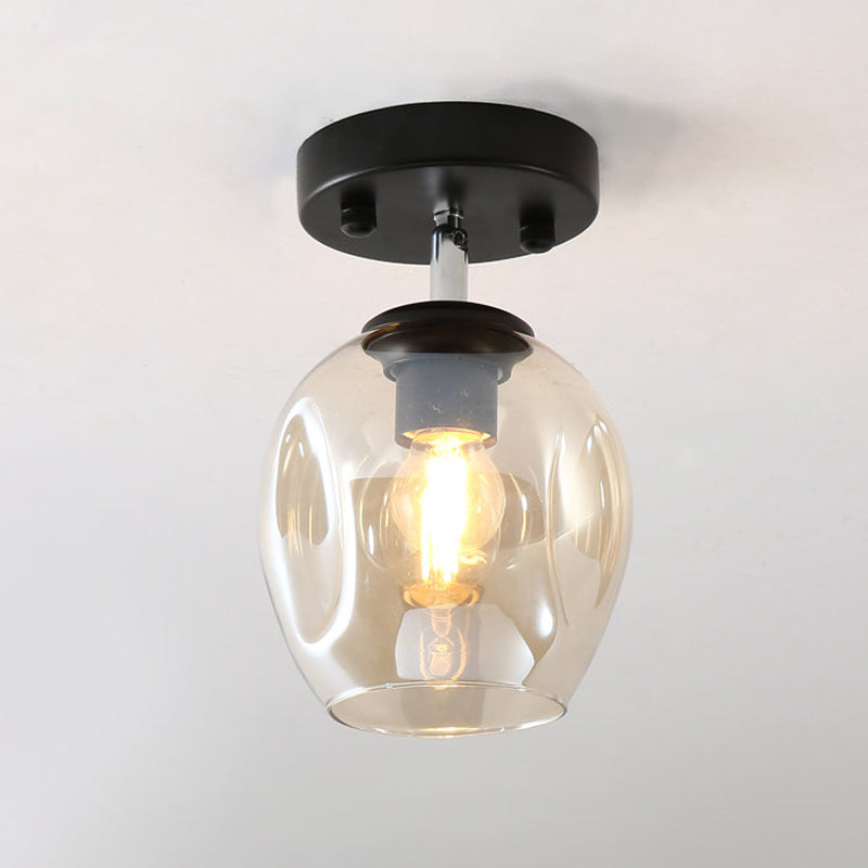 Modern Black/Gold Carafe Semi Flush Light - 1 Light, Clear/Amber/Smoke Gray Glass Shade