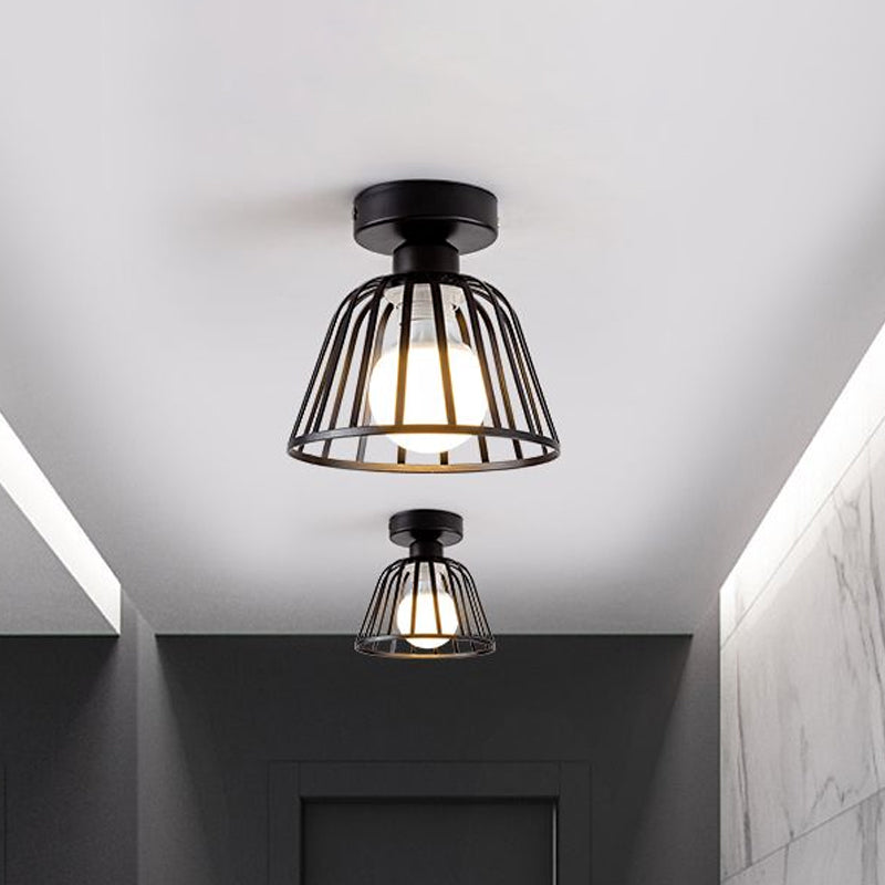 Contemporary Black/Gold Conical Flush Mount Ceiling Light for Staircases - Metal Fixture, 1 Bulb