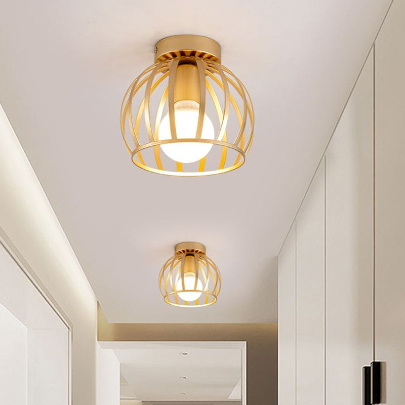 Minimalist Black/Gold Metal Cage Flushmount Light for Corridor, Ceiling Mounted