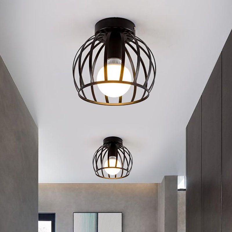 Minimalist Black/Gold Metal Cage Flushmount Light for Corridor, Ceiling Mounted