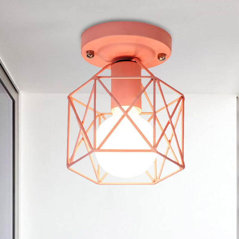 Plafonnier minimaliste avec cadre en métal et accents blancs, roses et verts - Idéal pour vestiaire