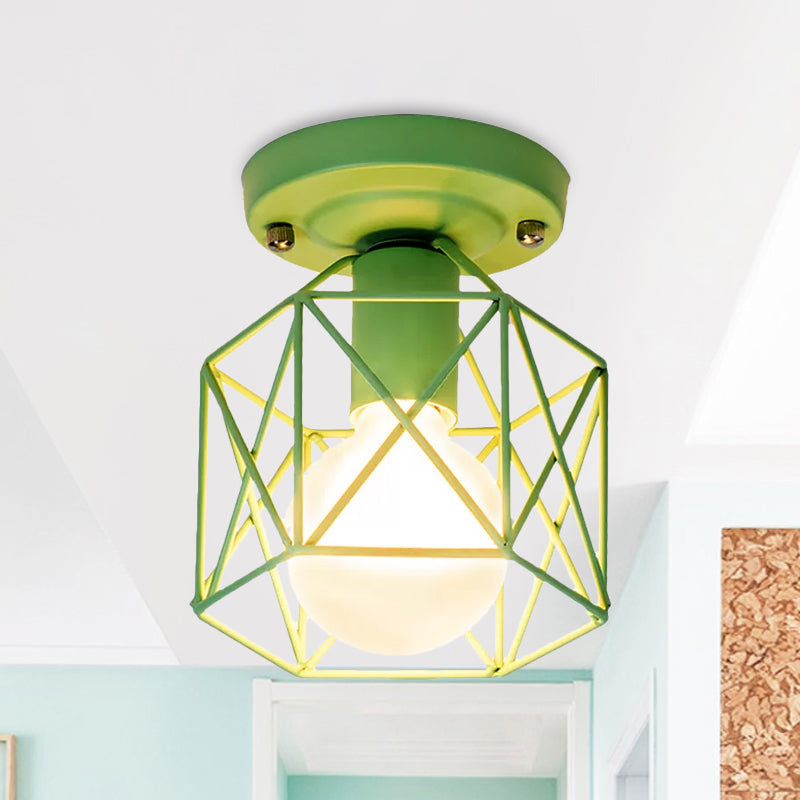 Plafonnier minimaliste avec cadre en métal et accents blancs, roses et verts - Idéal pour vestiaire
