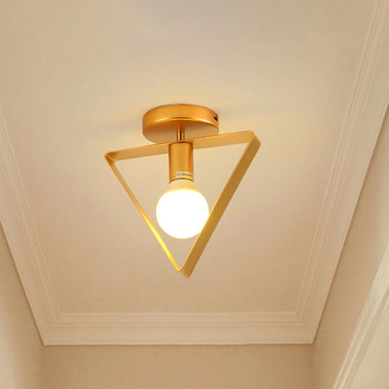 Nordic Metal Semi-Flush Mount Ceiling Light in Gold - Triangular/Square/Round Shade, 1-Light Fixture for Corridor
