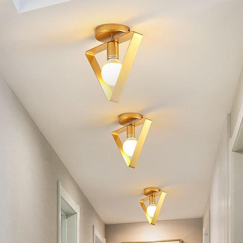 Nordic Metal Semi-Flush Mount Ceiling Light in Gold - Triangular/Square/Round Shade, 1-Light Fixture for Corridor
