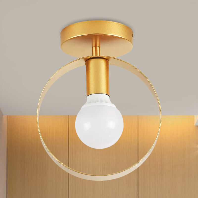 Nordic Metal Semi-Flush Mount Ceiling Light in Gold - Triangular/Square/Round Shade, 1-Light Fixture for Corridor