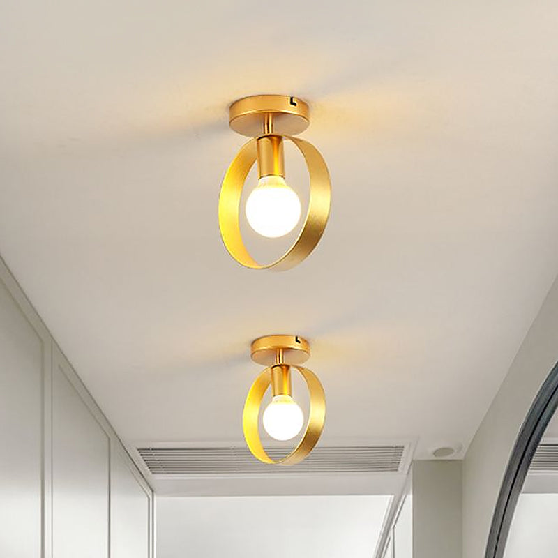 Nordic Metal Semi-Flush Mount Ceiling Light in Gold - Triangular/Square/Round Shade, 1-Light Fixture for Corridor