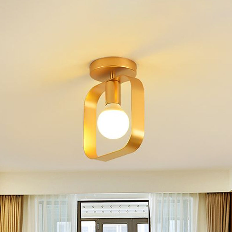 Nordic Metal Semi-Flush Mount Ceiling Light in Gold - Triangular/Square/Round Shade, 1-Light Fixture for Corridor