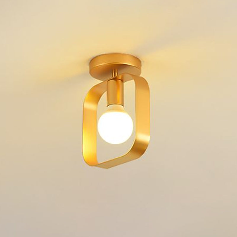 Nordic Metal Semi-Flush Mount Ceiling Light in Gold - Triangular/Square/Round Shade, 1-Light Fixture for Corridor