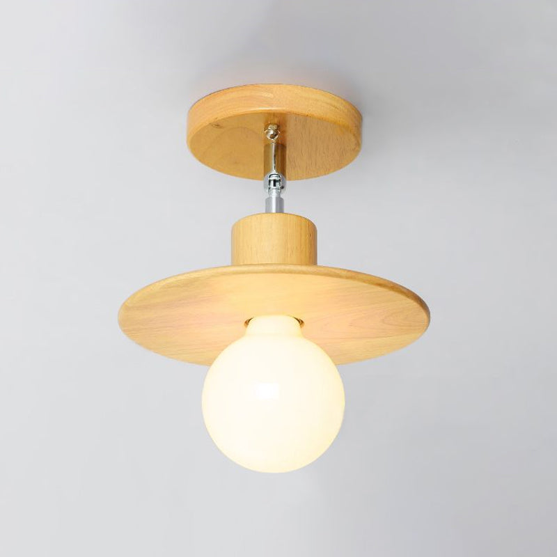 Modern Wooden Square/Trumpet/Pineapple Semi-Flush Ceiling Light - 1 Light Indoor Mount
