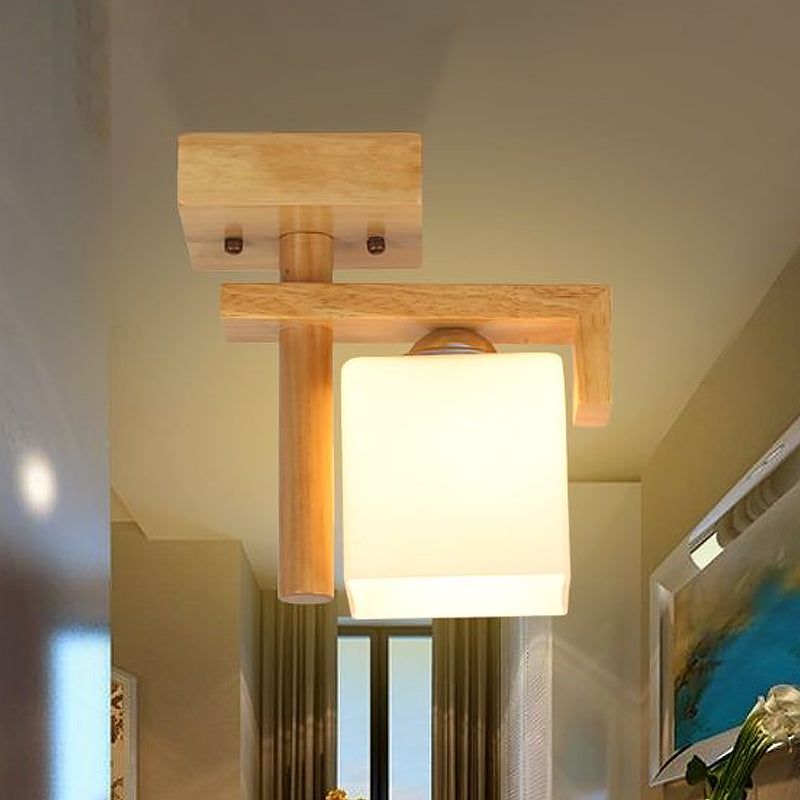 Frosted Glass Ceiling Flush Light - Contemporary Semi Flushmount Lamp for Staircase Wood Décor