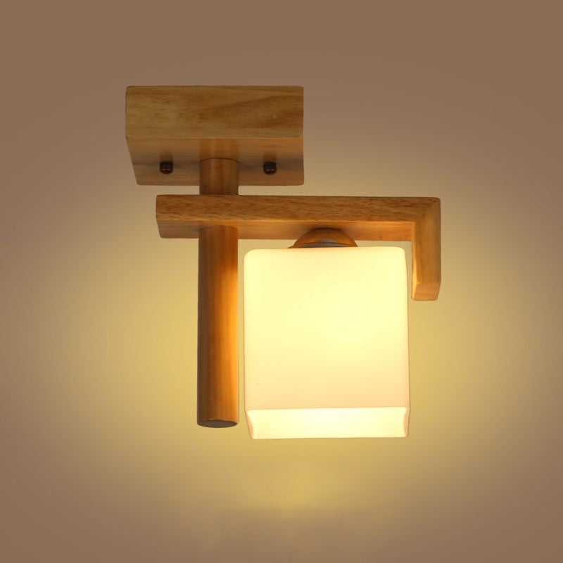 Frosted Glass Ceiling Flush Light - Contemporary Semi Flushmount Lamp for Staircase Wood Décor