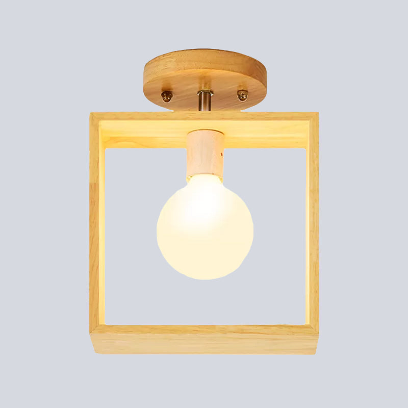 Modern Wood Semi Flush Mount Light - Triangle/Square/Pentagon Shape with White Glass - 1 Head Ceiling Fixture