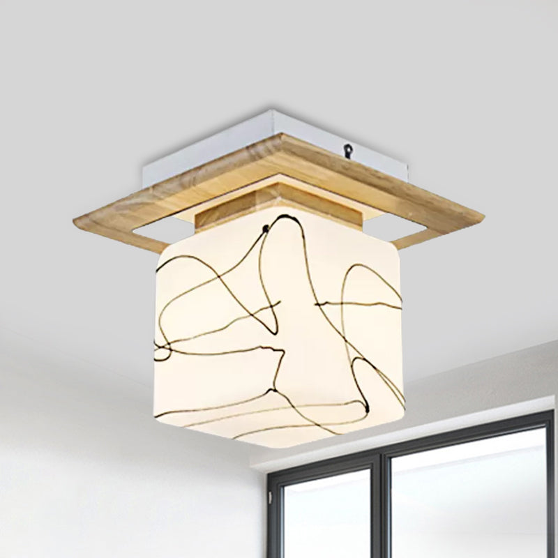 Frosted Glass Geometric Flush Mount Light - Nordic Style Ceiling Fixture for Corridor in White