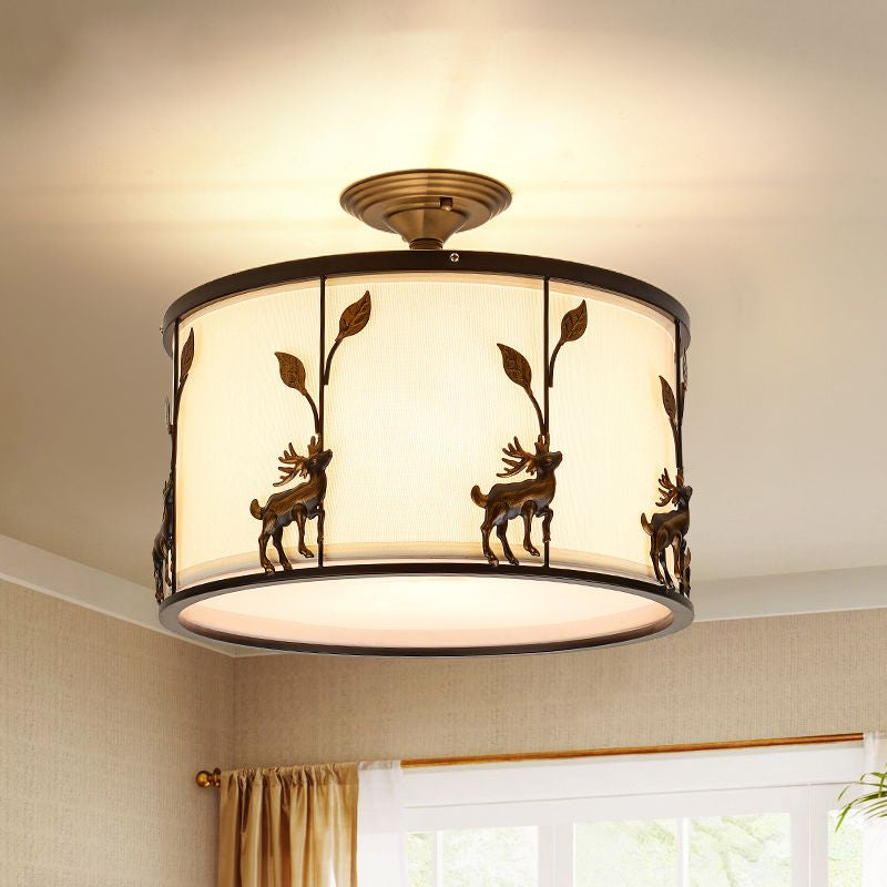 Plafonnier Country Black Deer Drum avec 3 lumières pour salon