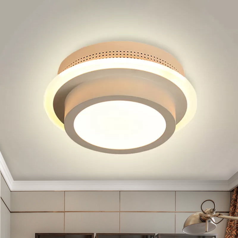 Modern Led Flush Ceiling Lamp In Black/White - Round Square Or Triangle Acrylic Design For Corridor