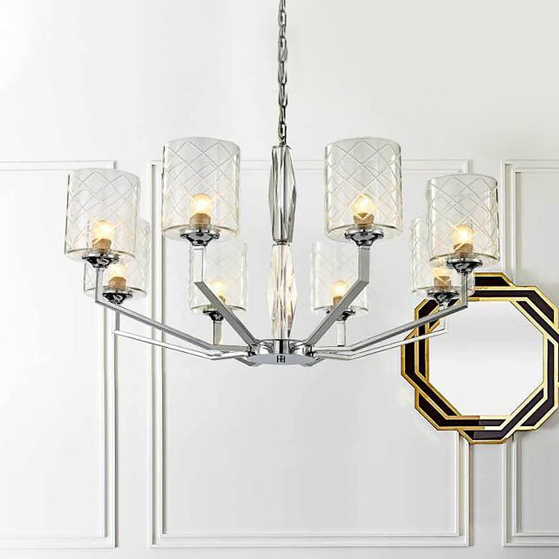 Lattice Glass Up Chandelier - Simple Cup Design, 6/8-Light Ceiling Fixture in Chrome