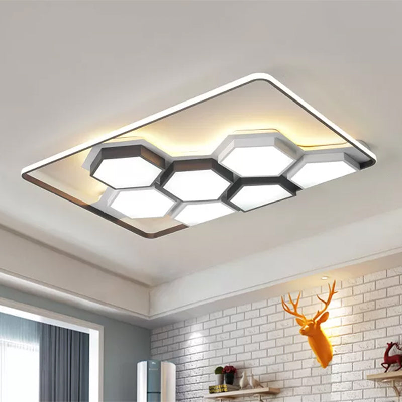 Honeycomb Metal Flush Ceiling Light: Modern Black & White LED Fixture (19.5"/35.5") for Living Room