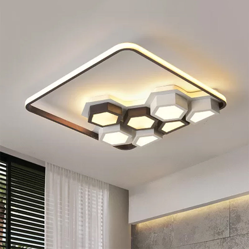 Honeycomb Metal Flush Ceiling Light: Modern Black & White LED Fixture (19.5"/35.5") for Living Room