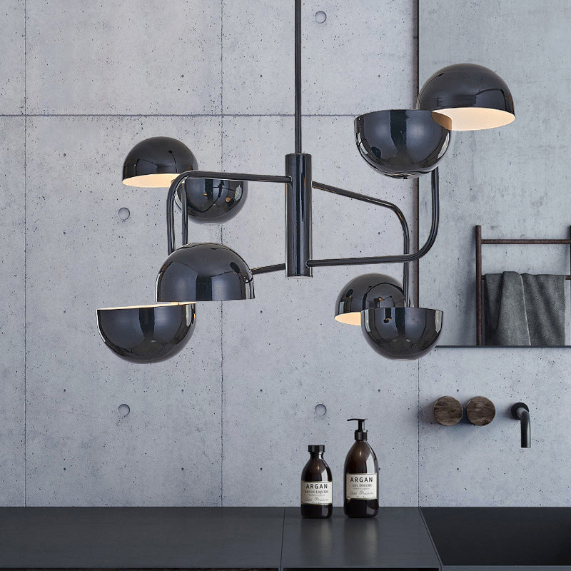 Lustre LED noir moderne - Suspension de bureau à 8 têtes avec abat-jour en fer en forme de dôme
