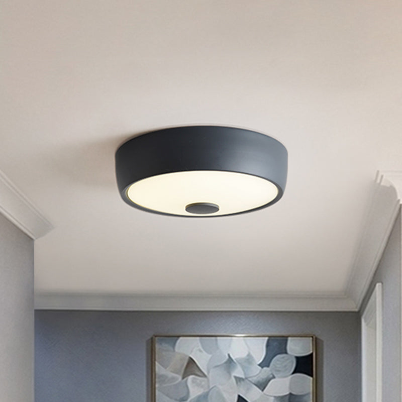 Macaron Drum Ceiling Flush Light in Metal with LED, Ideal for Kids Room, Available in Various Colors with Frosted Glass Diffuser